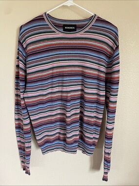 Bonobos Lightweight Cotton Multicolor Striped Crewneck Sweater Top M Kidcore